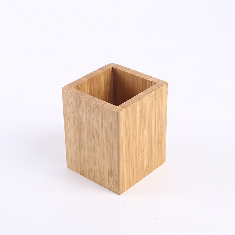 Bamboo Pen-Pencil Holder Makeup Brush Storage Office Stationery Organizer Square Container