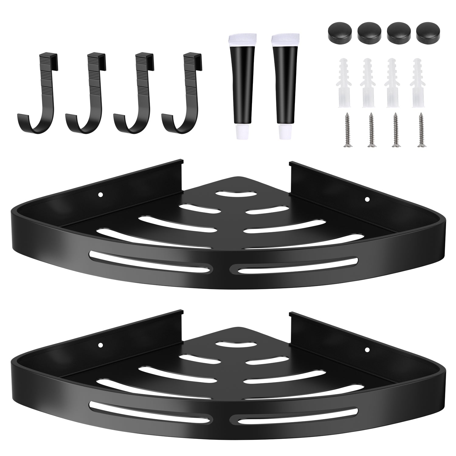 2Pcs Corner Shower Caddy Shelf Adhesive Bathroom Wall Mounted Storage Racks Aluminum Organizers For Bathroom Toilet Kitchen Dorm