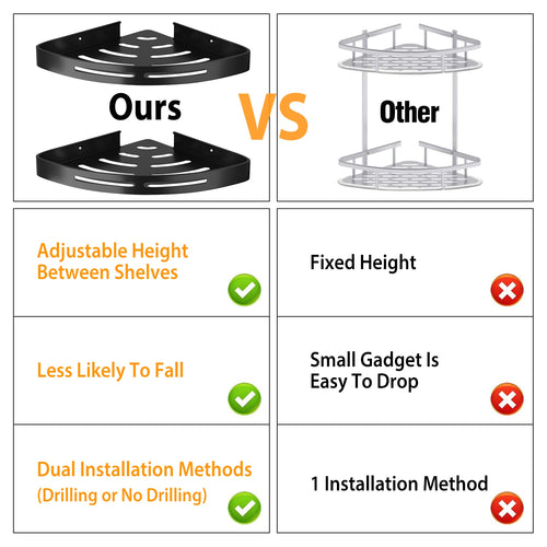 2Pcs Corner Shower Caddy Shelf Adhesive Bathroom Wall Mounted Storage Racks Aluminum Organizers For Bathroom Toilet Kitchen Dorm